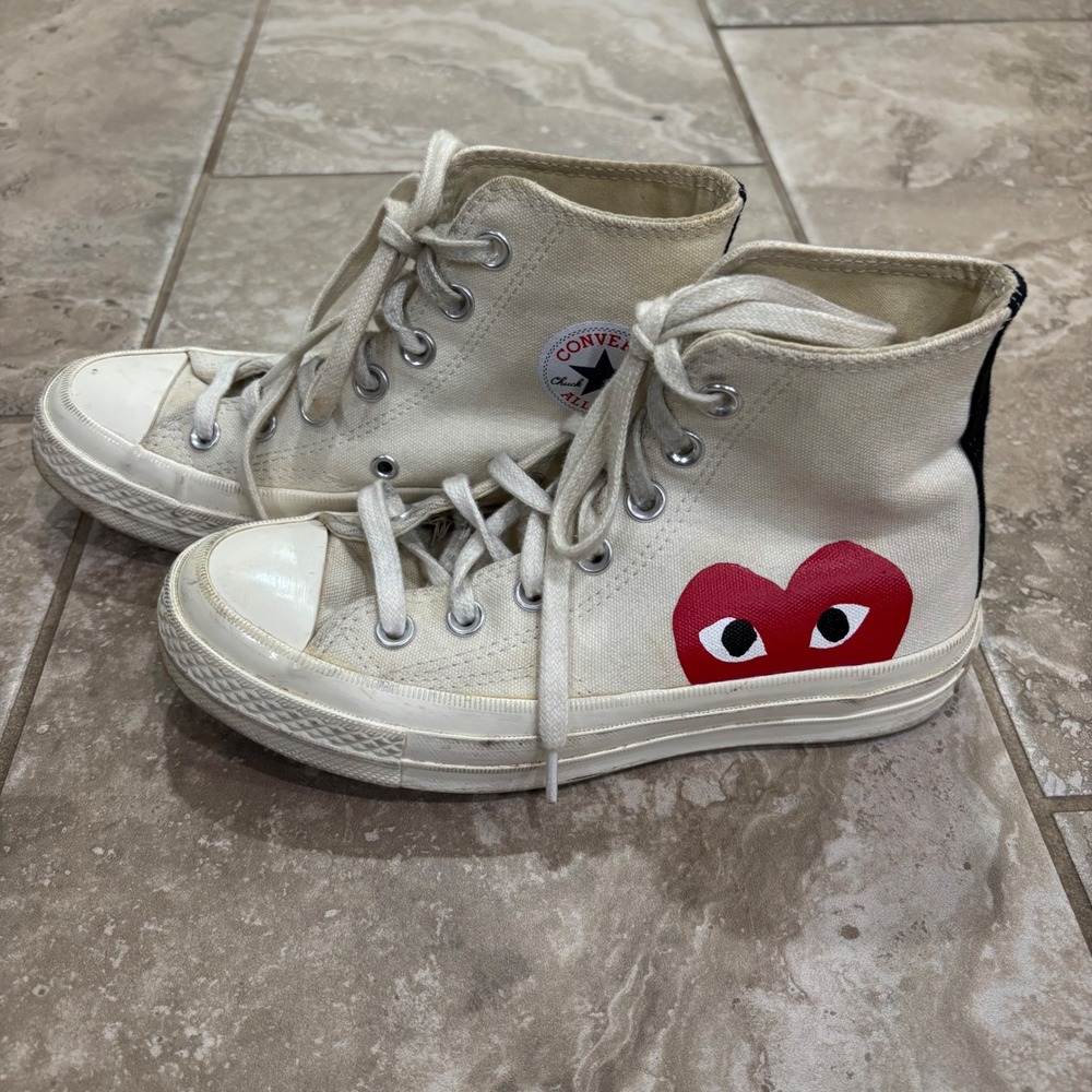 Converse x Comme des Garcons Play Chuck 70 High Top White Heart Sneakers Women 5